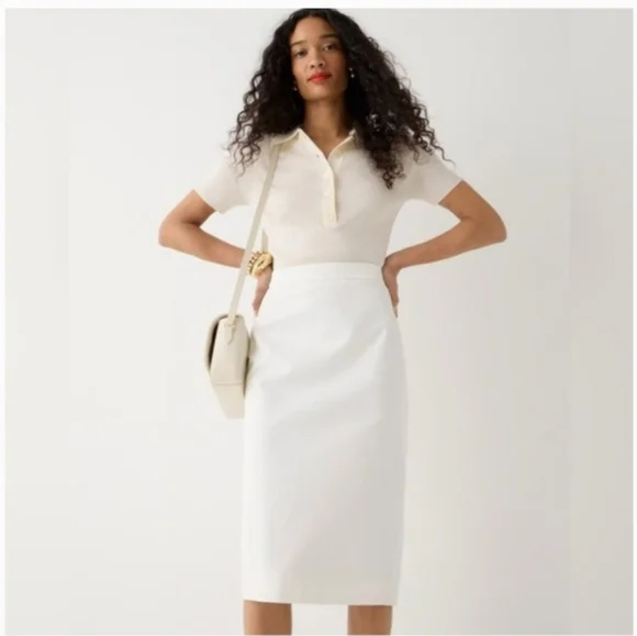 J Crew No. 3 Pencil Skirt Midi Stretchy Off White Bi-Stretch Cotton High Rise 8 - Picture 2 of 12